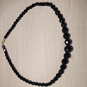 Vintage Graduated Black Faceted Glass Beaded Necklace